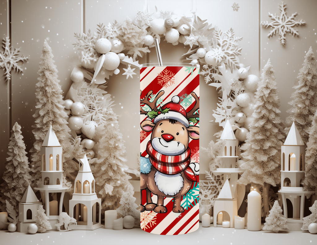 Christmas Stripe Reindeer 20 oz Skinny Sublimation Tumbler