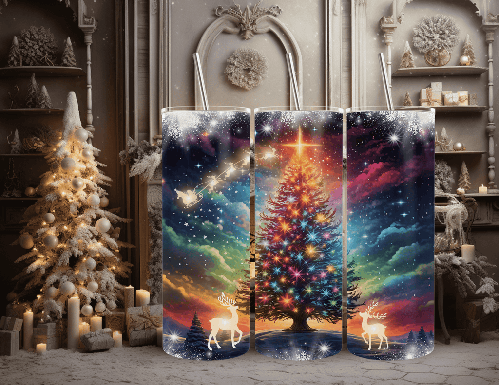 Christmas Tree Neon Lights 20 oz Skinny Tumbler