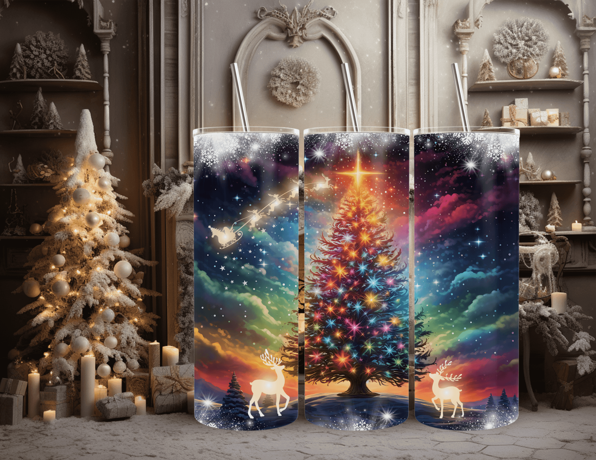 Christmas Tree Neon Lights 20 oz Skinny Tumbler