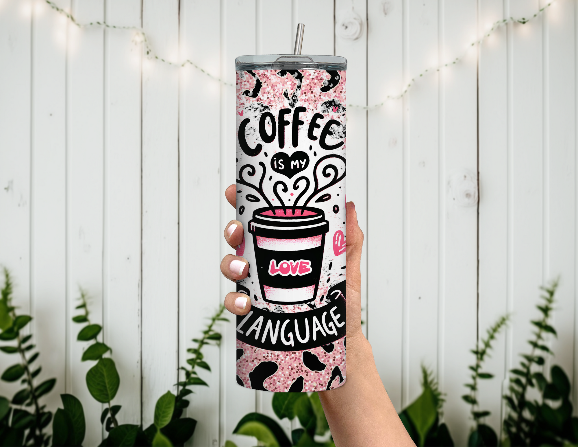 El café es mi lenguaje del amor Vaso delgado de 20 oz