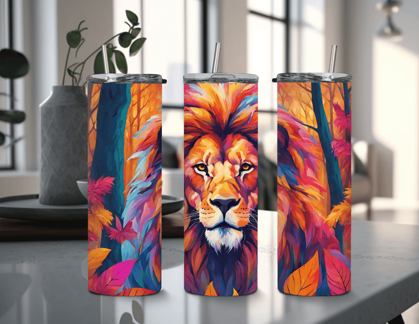 Colorful Lion 20 oz Skinny Tumbler