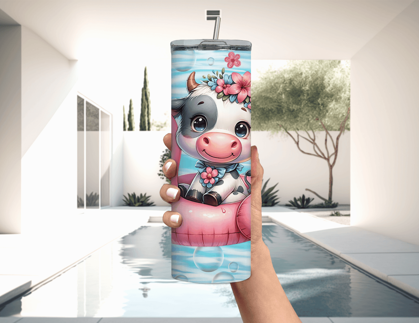 Cow and Flamingo 20 oz Skinny Tumbler