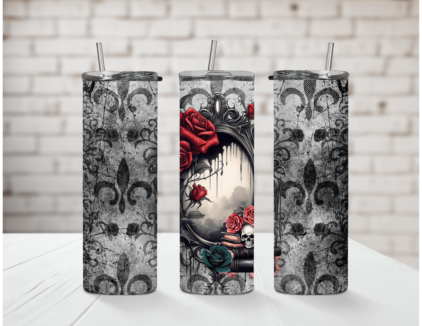 Dark Mirror and Skull 20 oz Skinny Tumbler