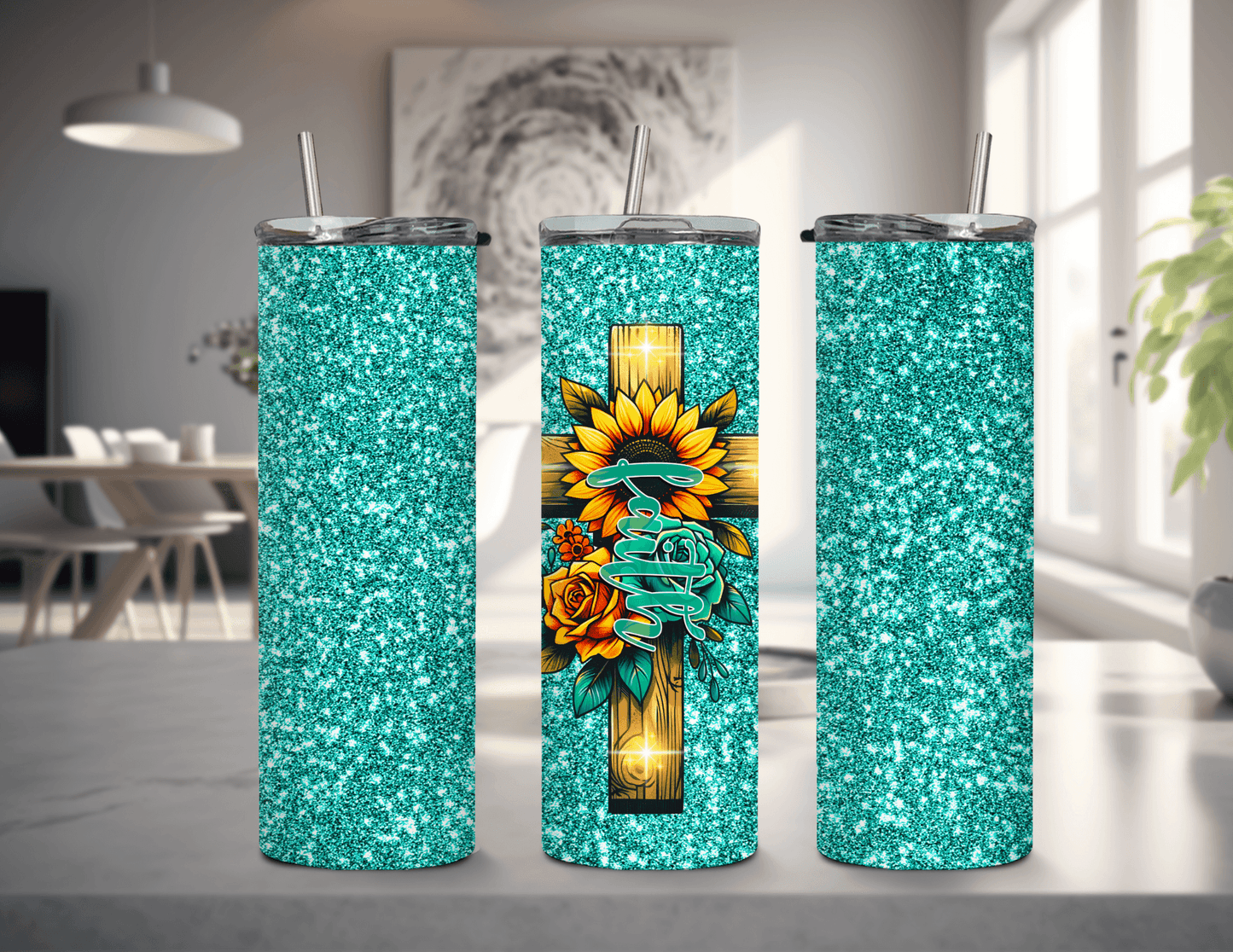 Faith Cross with Teal 20 oz Skinny Tumbler