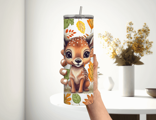 Vaso estrecho de 20 oz con diseño de ciervo bebé de otoño