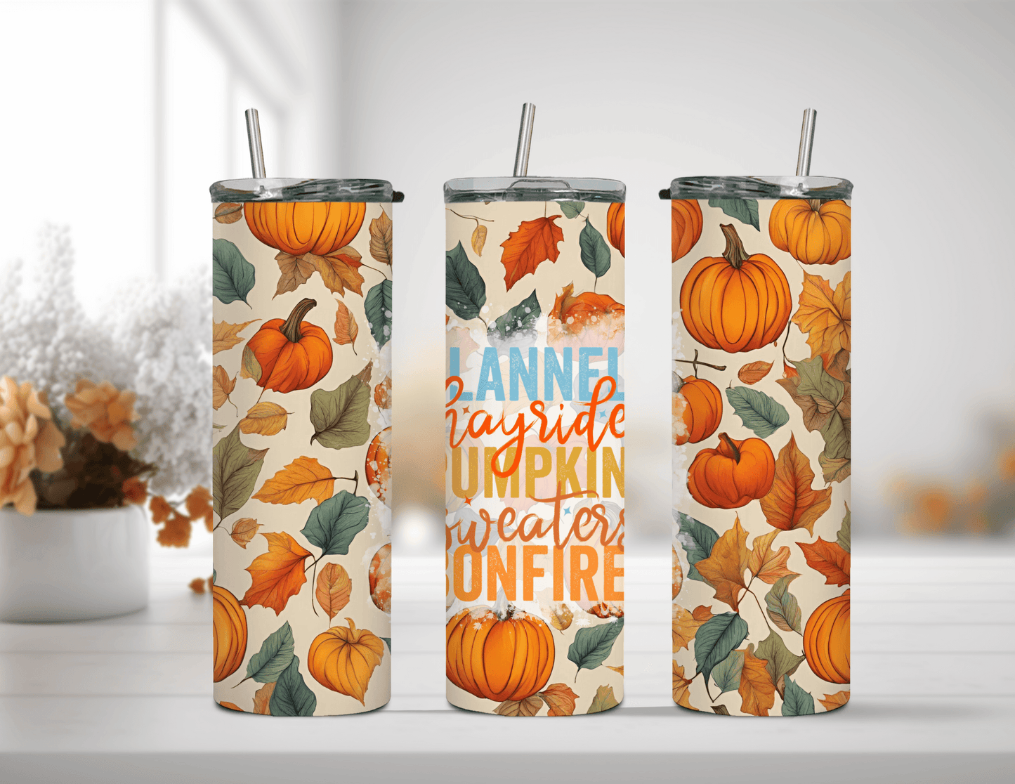 Fall Flannels and Hayrides 20 oz Skinny Tumbler