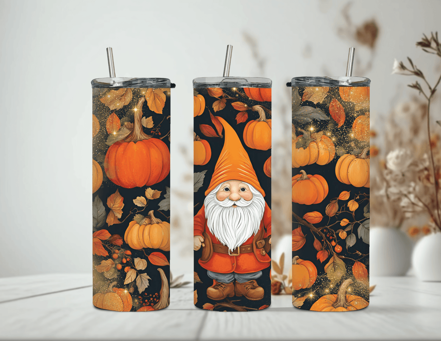 Fall Gnome with Pumpkins 20 oz Skinny Tumbler