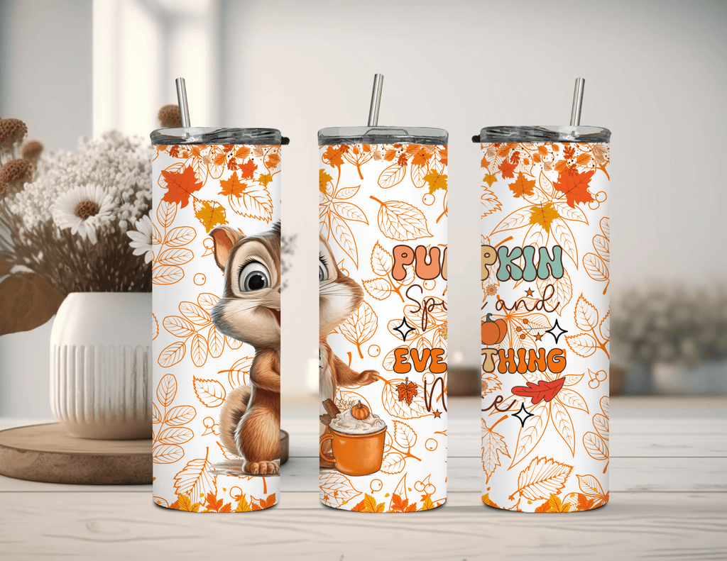 Vaso delgado de 20 oz con calabaza de otoño y ardilla especiada