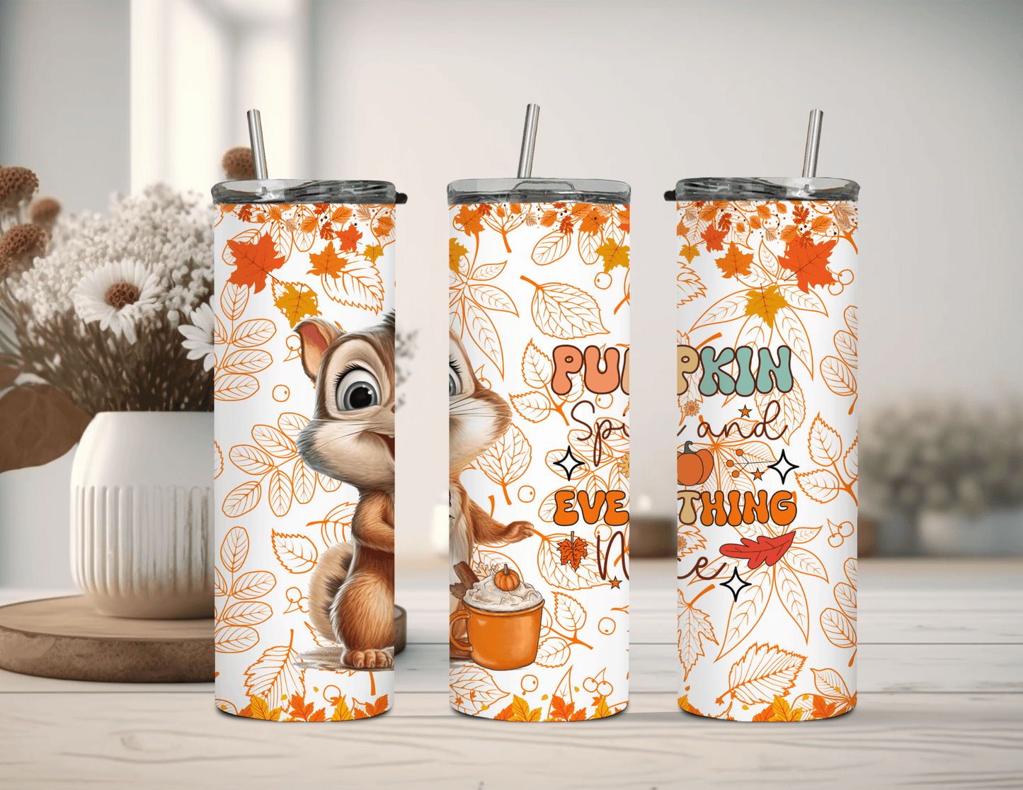 Fall Pumpkin and Spice Chipmunk 20 oz Skinny Tumbler