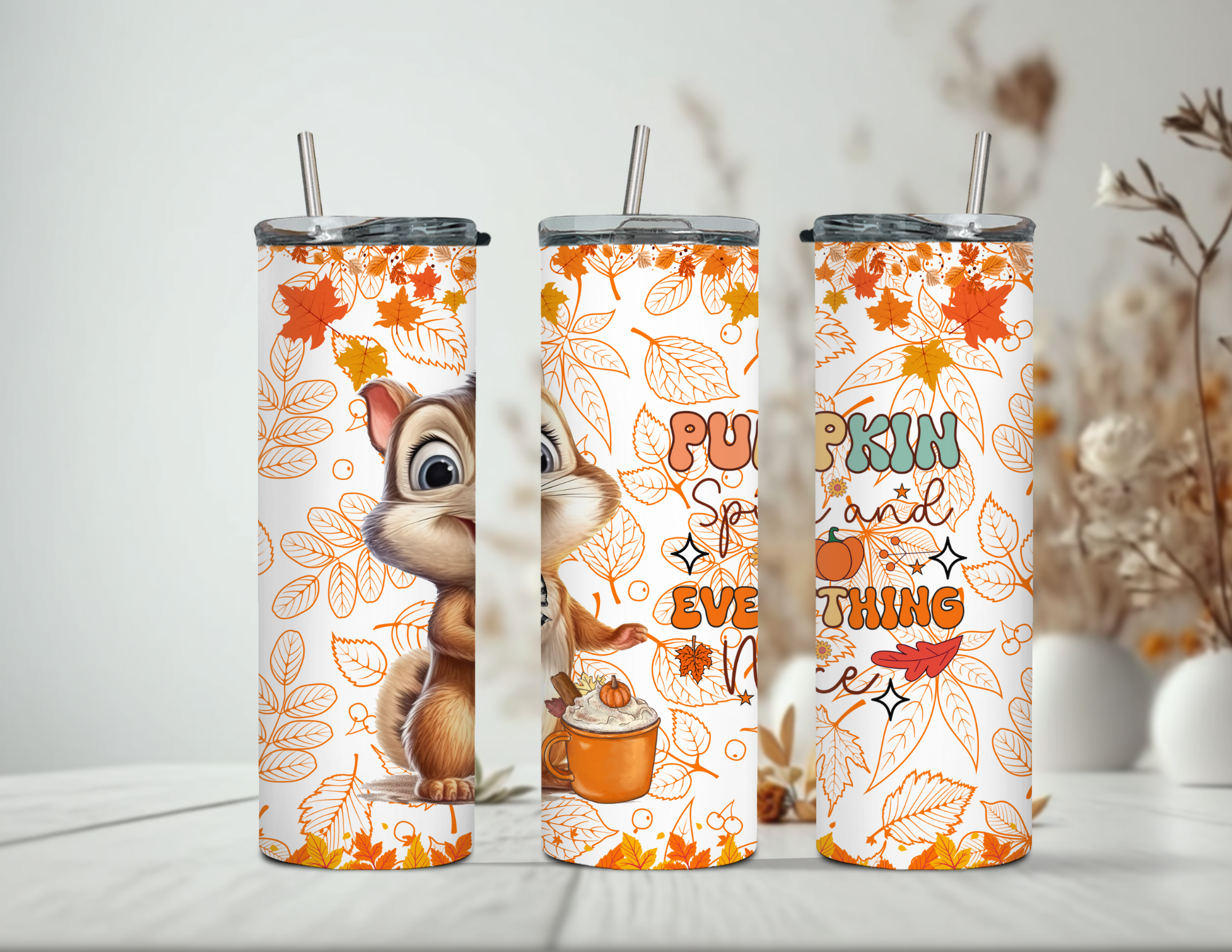 Fall Pumpkin and Spice Chipmunk Tumbler
