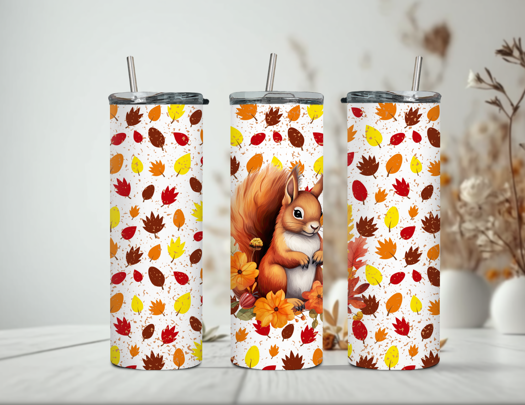 Fall Squirrel with Leaves Tumbler