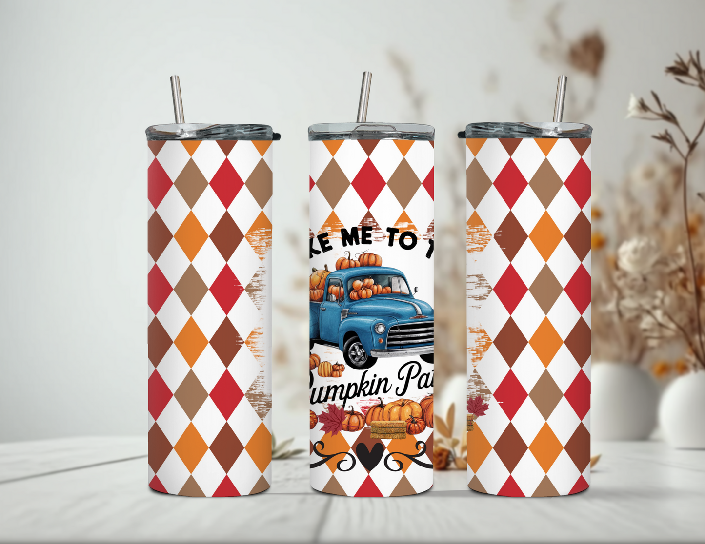 Fall Truck with Pumpkins 20 oz Skinny Tumbler