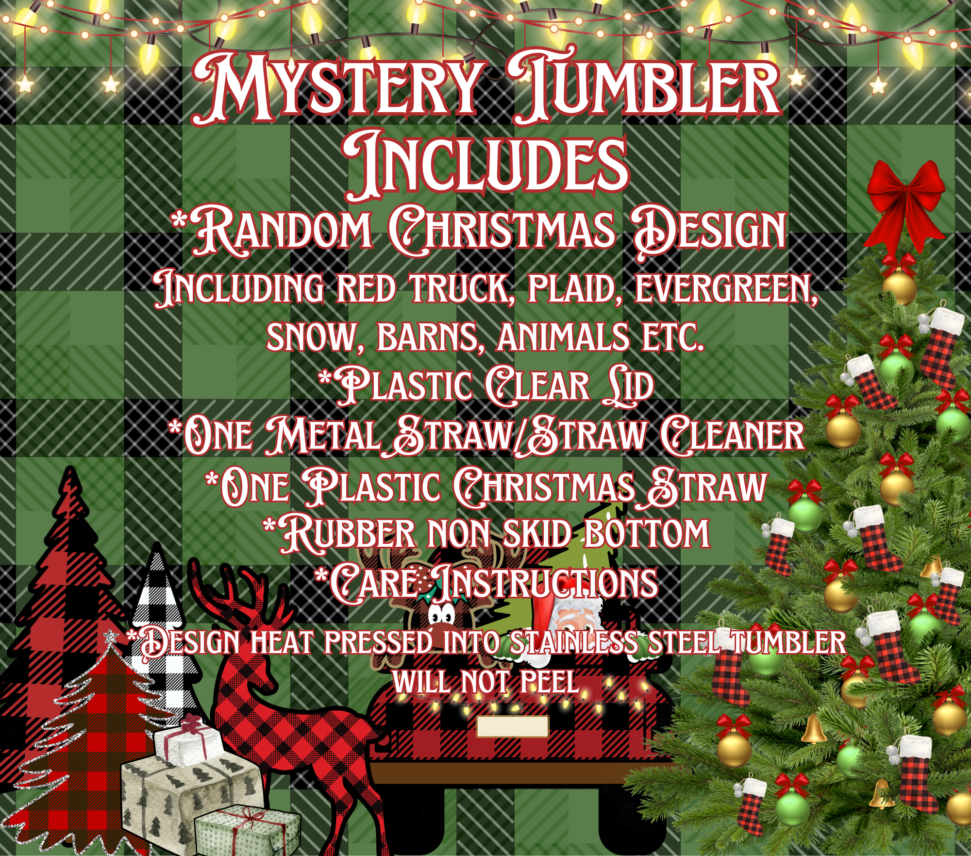 Christmas Farmhouse Theme Mystery Tumbler 20oz with Mystery Gift Bag