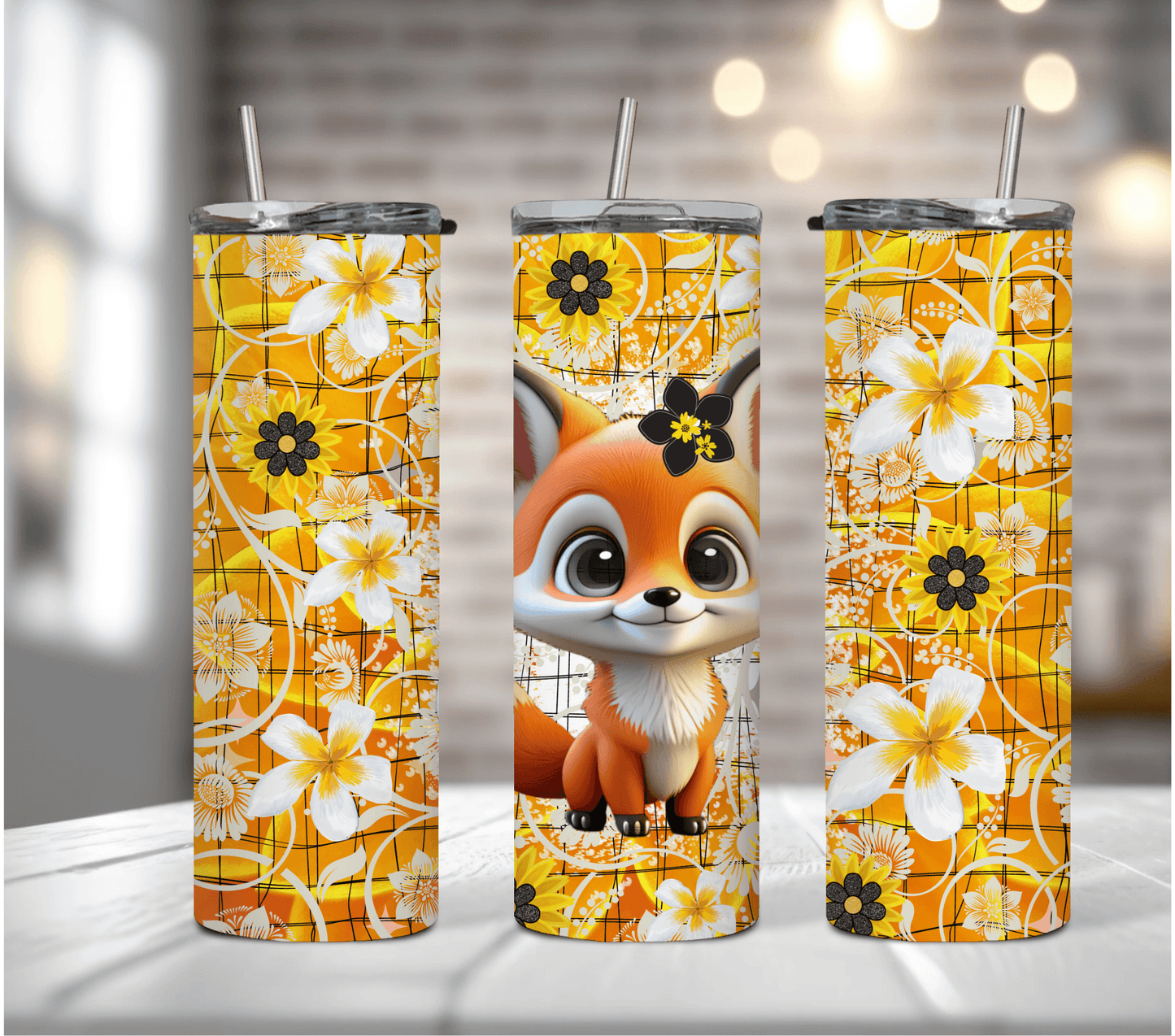 Fox Black and Yellow 20 oz Skinny Tumbler