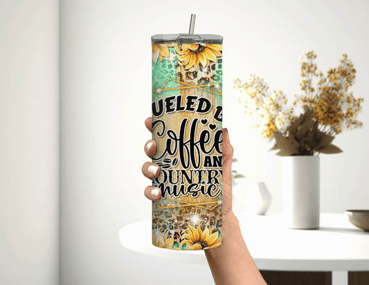 Fueled by Coffee and Country Music 20 oz Skinny Tumbler