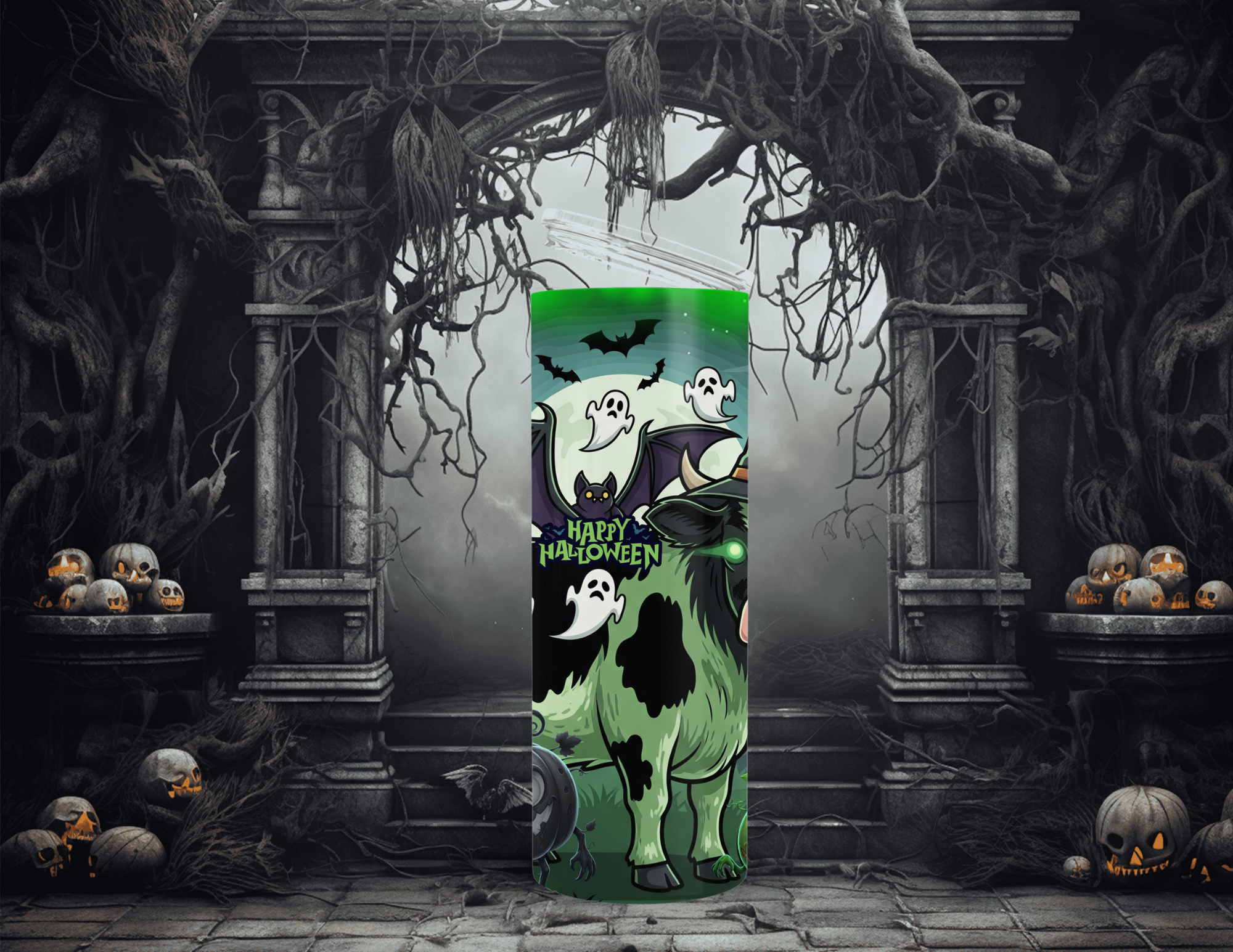 Halloween Alien Cow 20oz Skinny Sublimation Tumbler