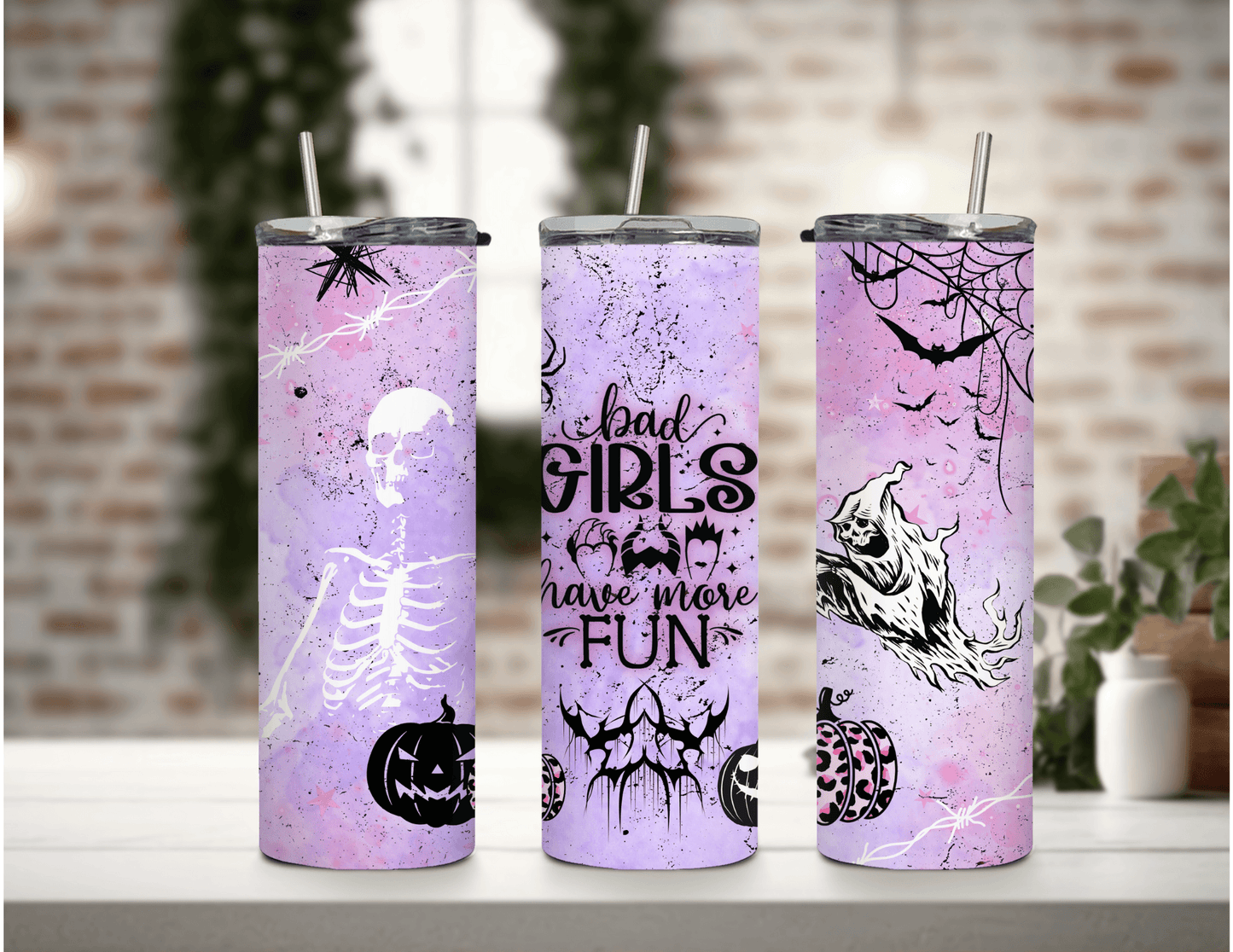 Vaso delgado de 20 oz con temática de Halloween Bad Girls