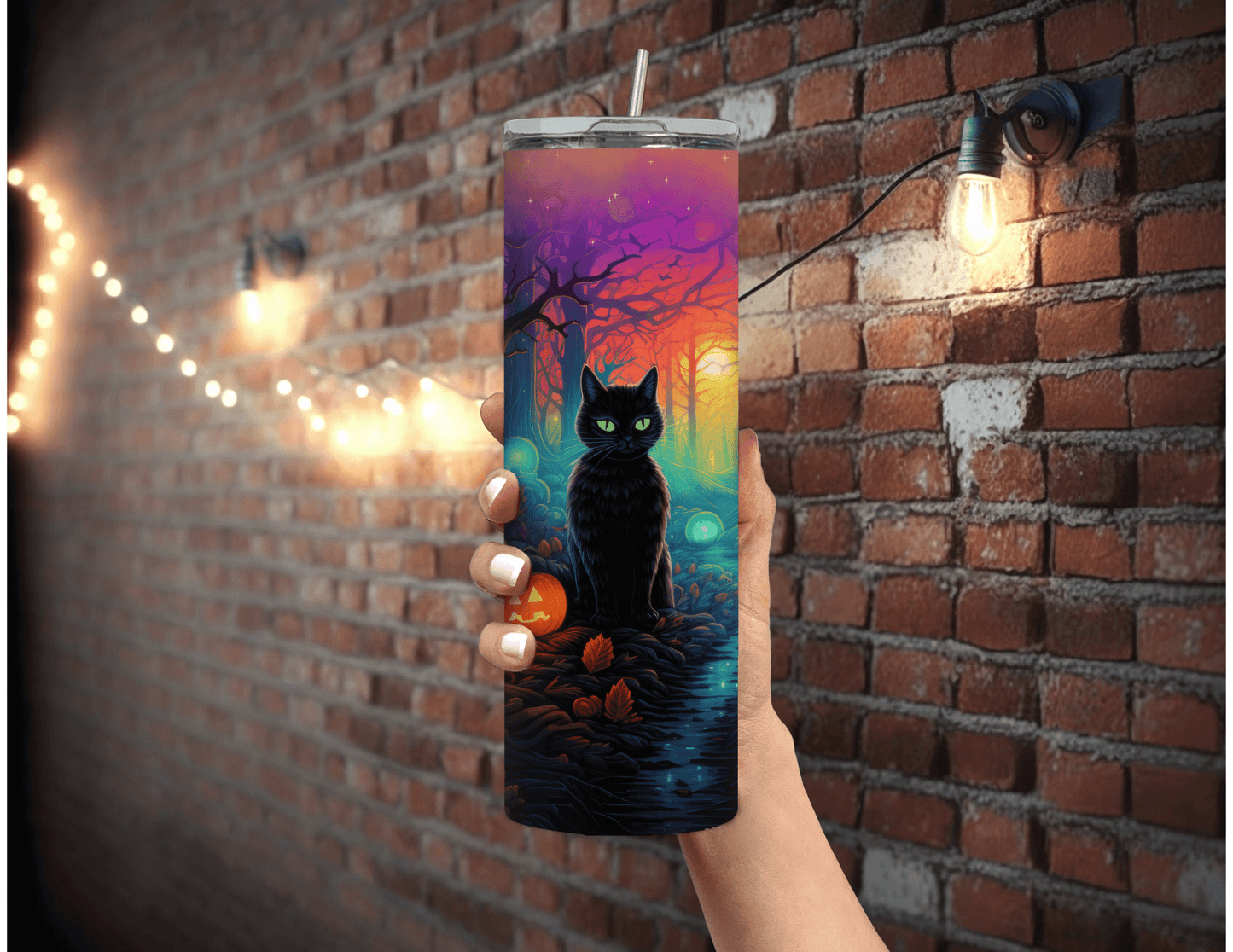 Halloween Cats on a Path 20 oz Skinny Tumbler