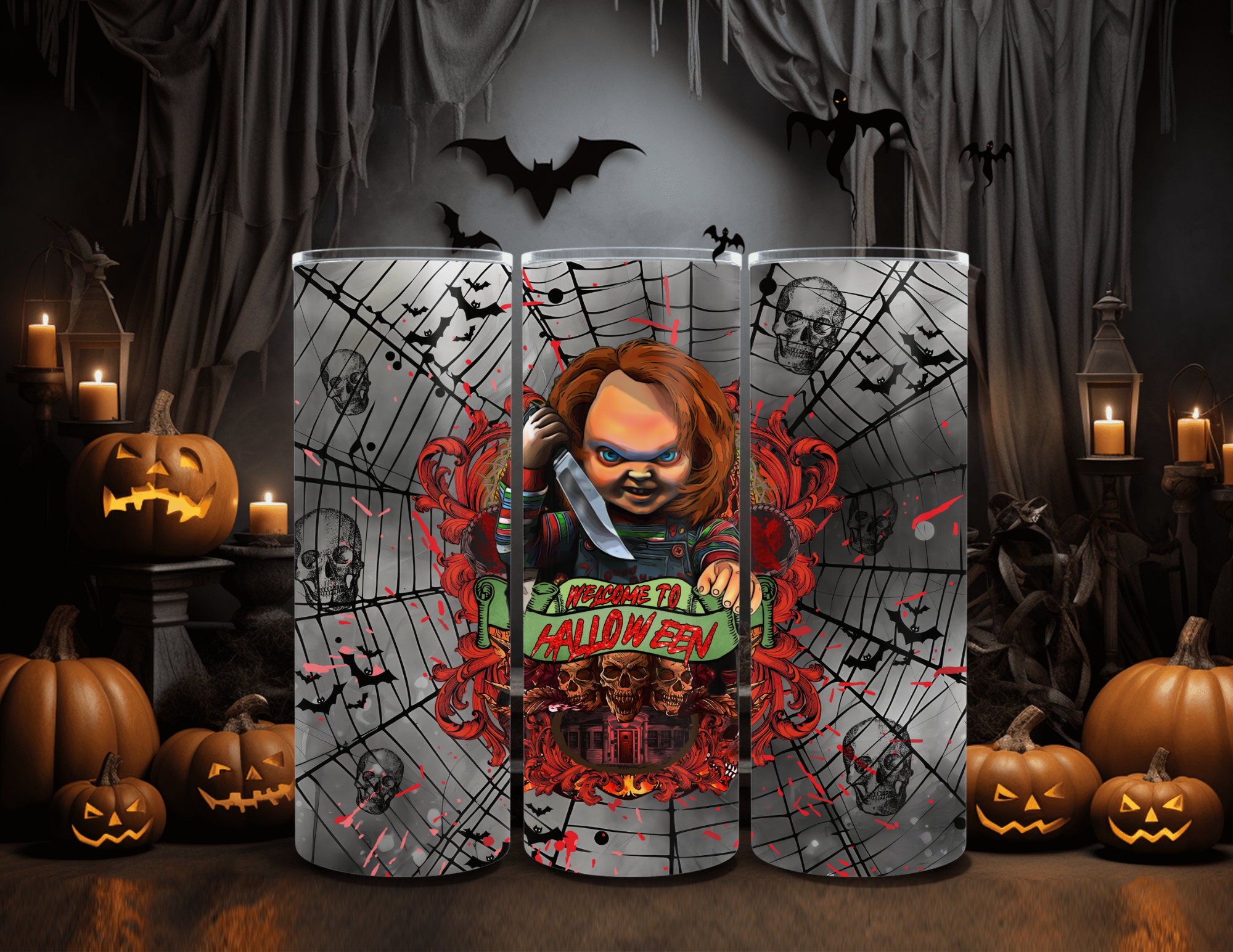 Horror Character Welcome to Halloween 20oz Skinny Sublimation Tumbler