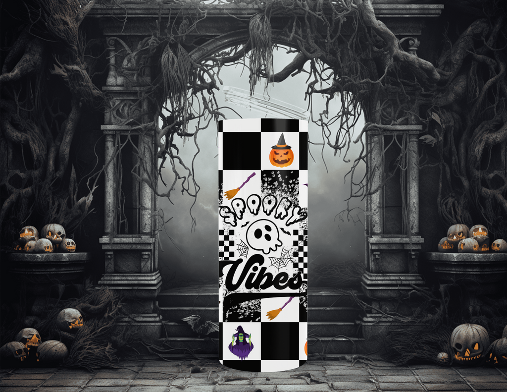 Halloween Checkered Spooky Vibes 20 oz Skinny Sublimation Tumbler