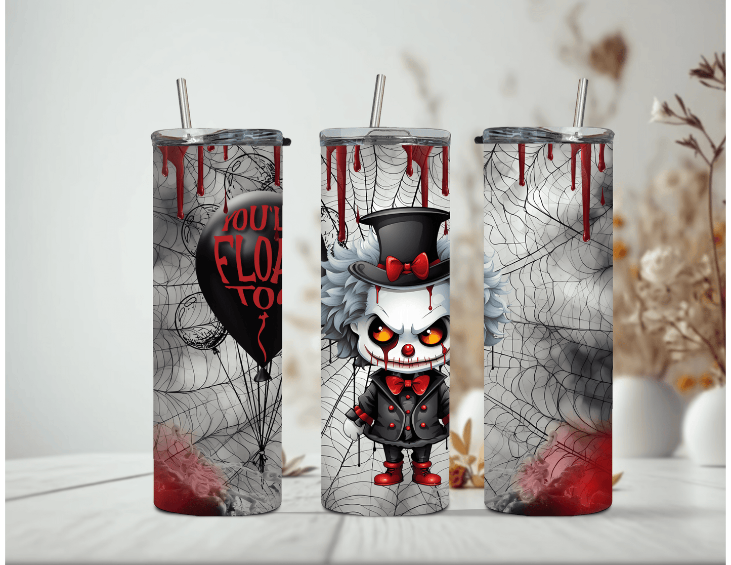 Vaso delgado de 20 oz con forma de payaso de Halloween