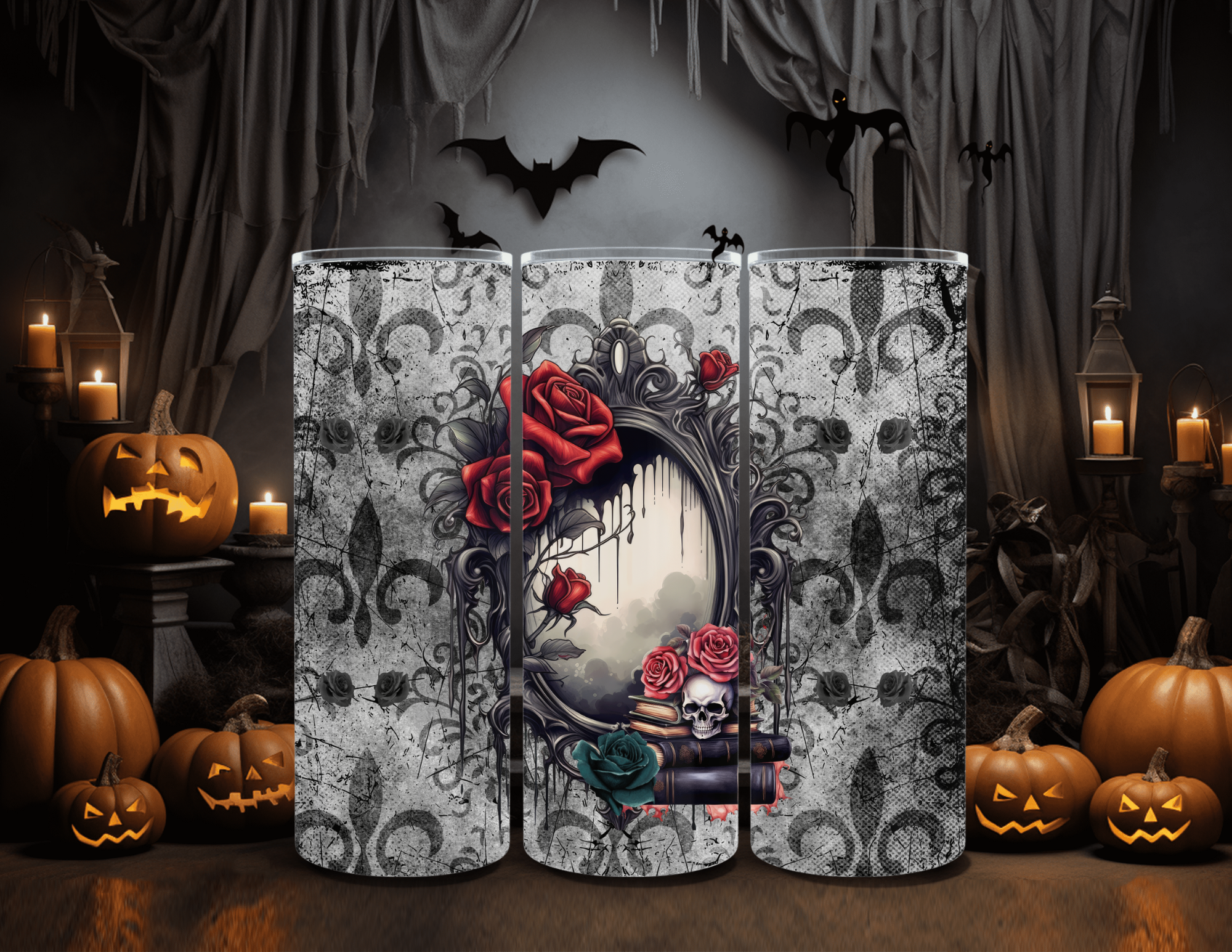 Halloween Goth Dark Mirror and Skull Tumbler