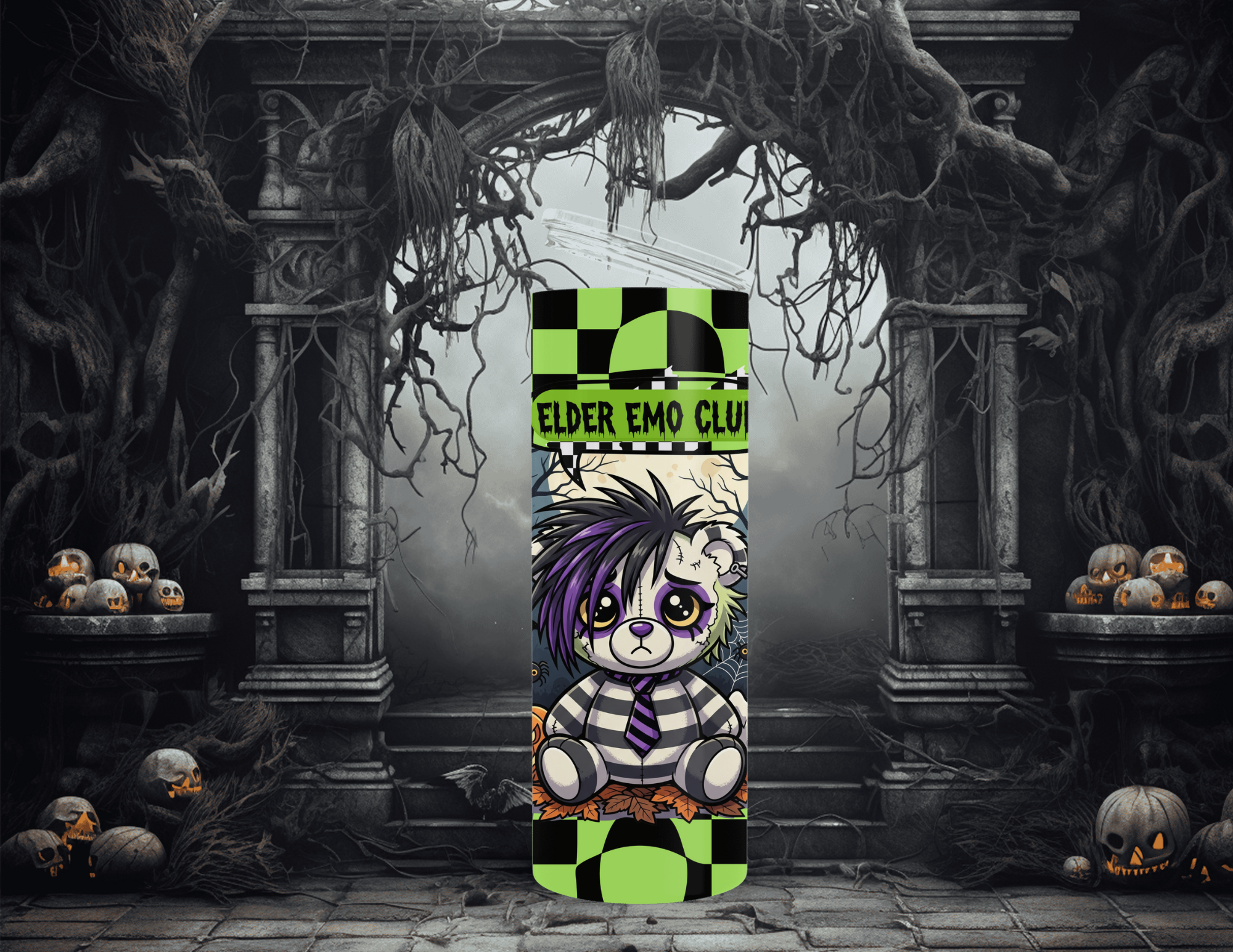 Halloween Elder Emo Club Beetle Bear 20oz Skinny Sublimation Tumbler