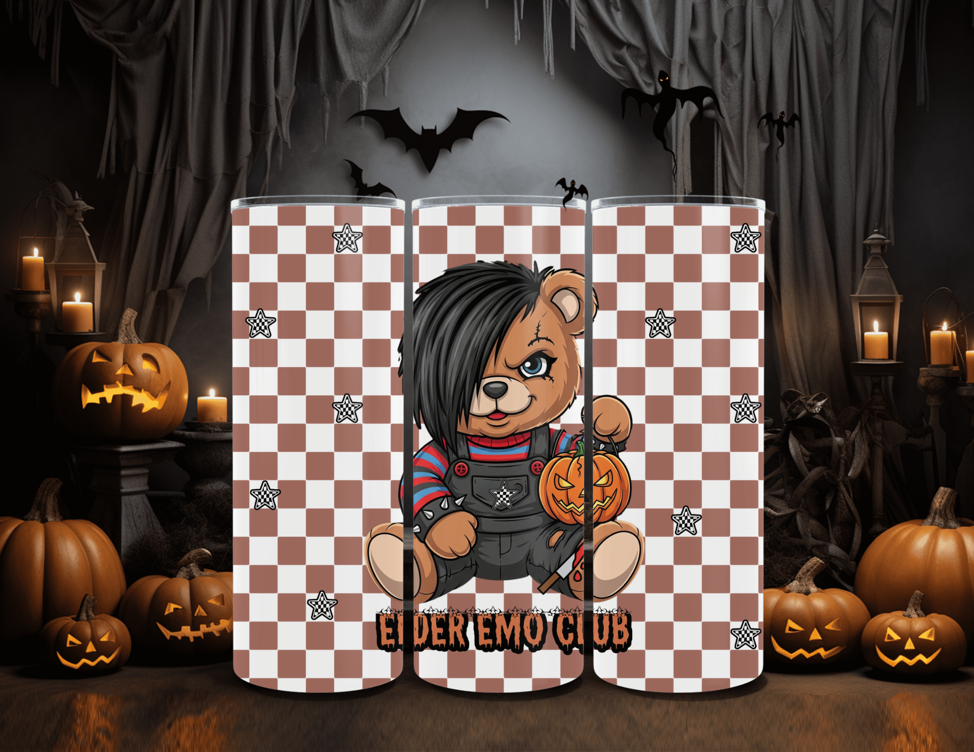 Halloween Elder Emo Club Chuck Bear 20oz Skinny Sublimation Tumbler