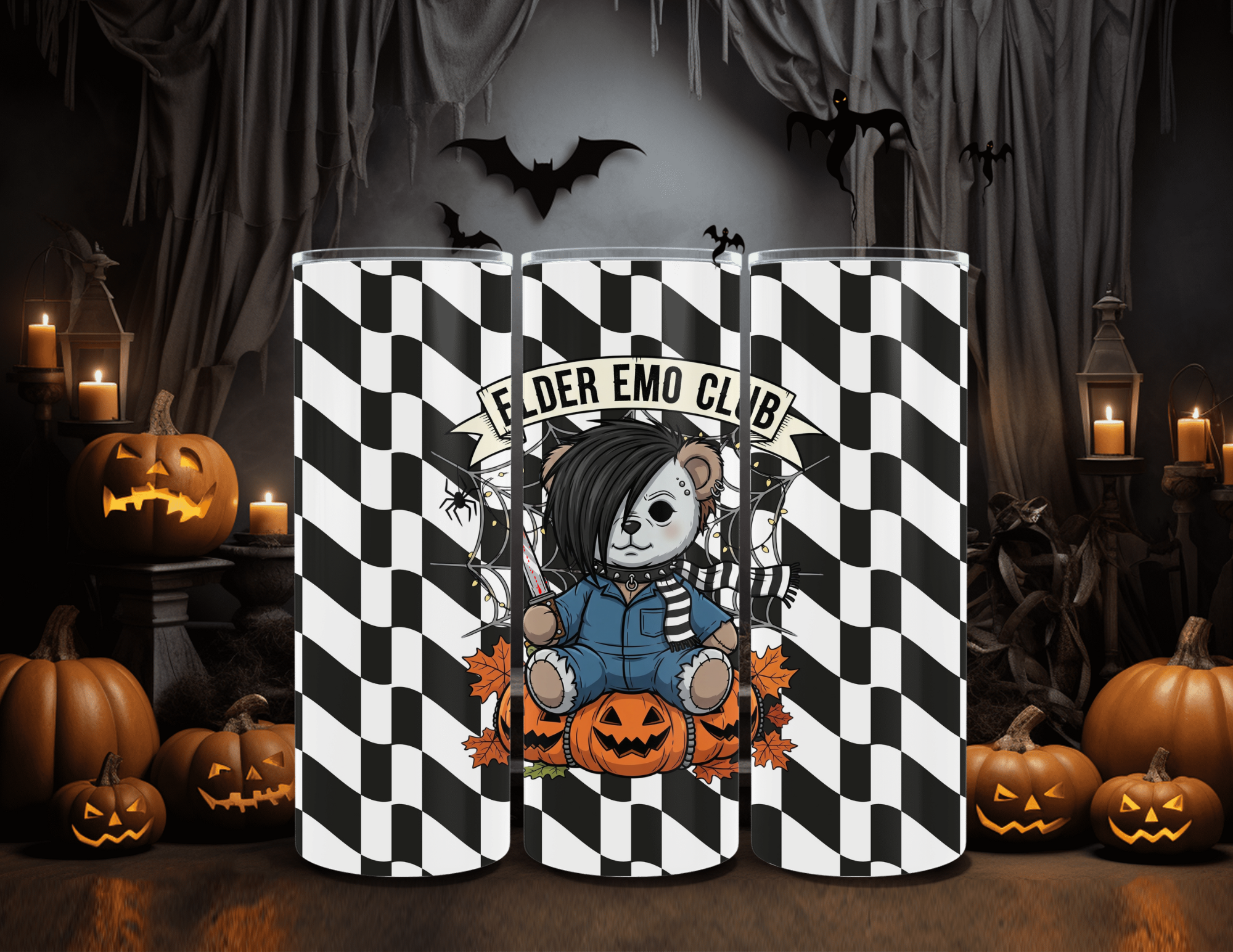 Halloween Elder Emo Club Micheal Bear 20oz Skinny Sublimation Tumbler