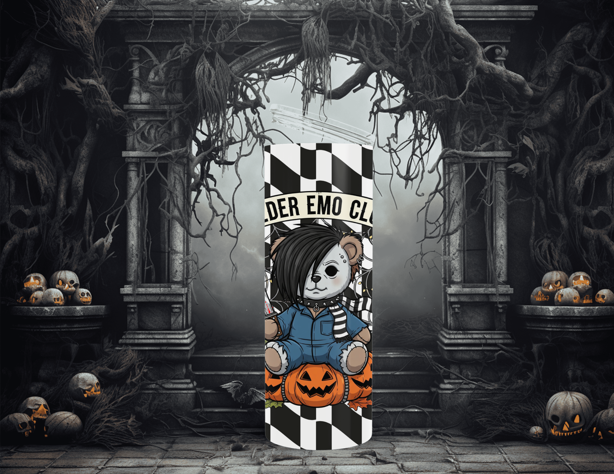 Halloween Elder Emo Club Micheal Bear 20oz Skinny Sublimation Tumbler