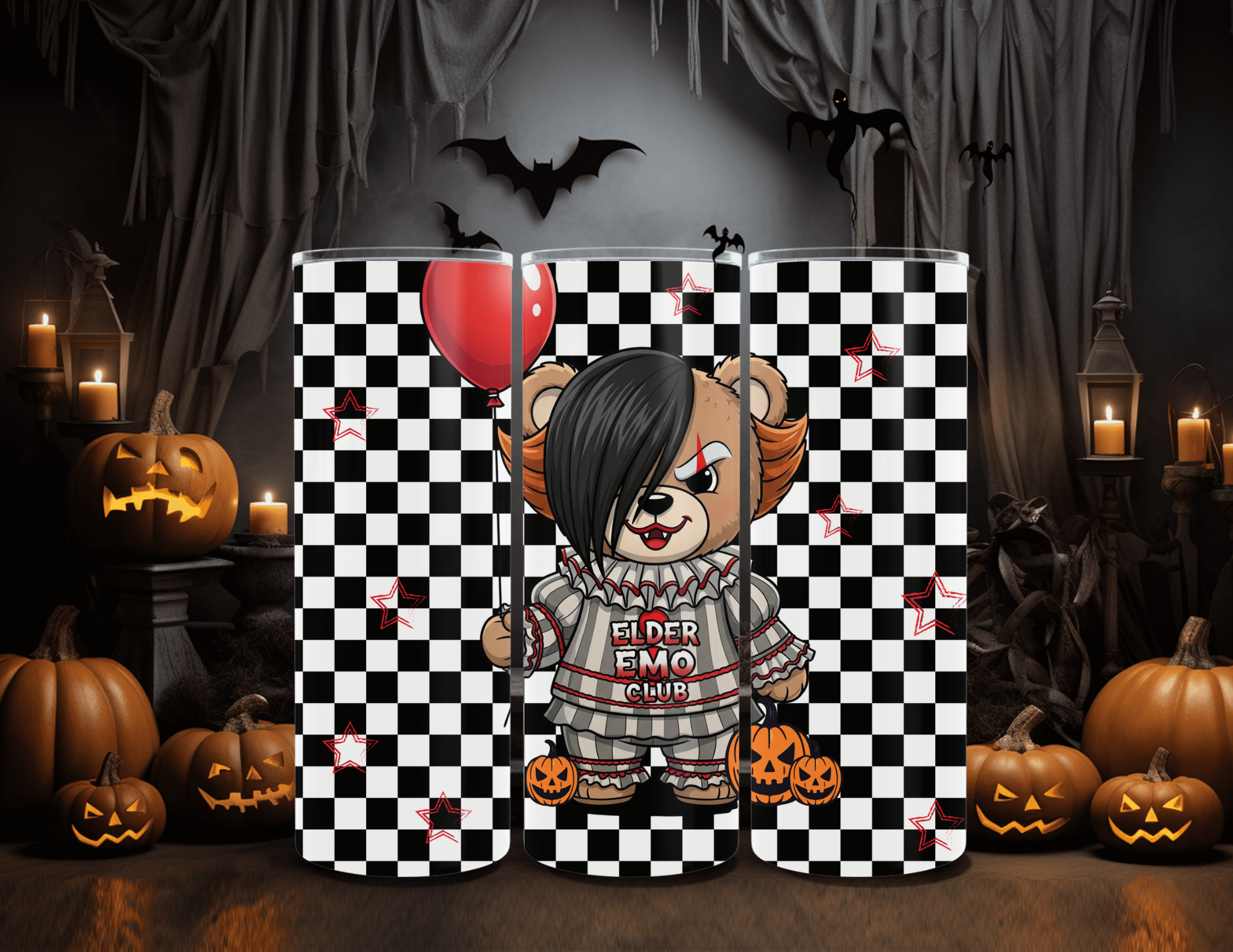 Halloween Elder Emo Club Clown Bear 20oz Skinny Sublimation Tumbler
