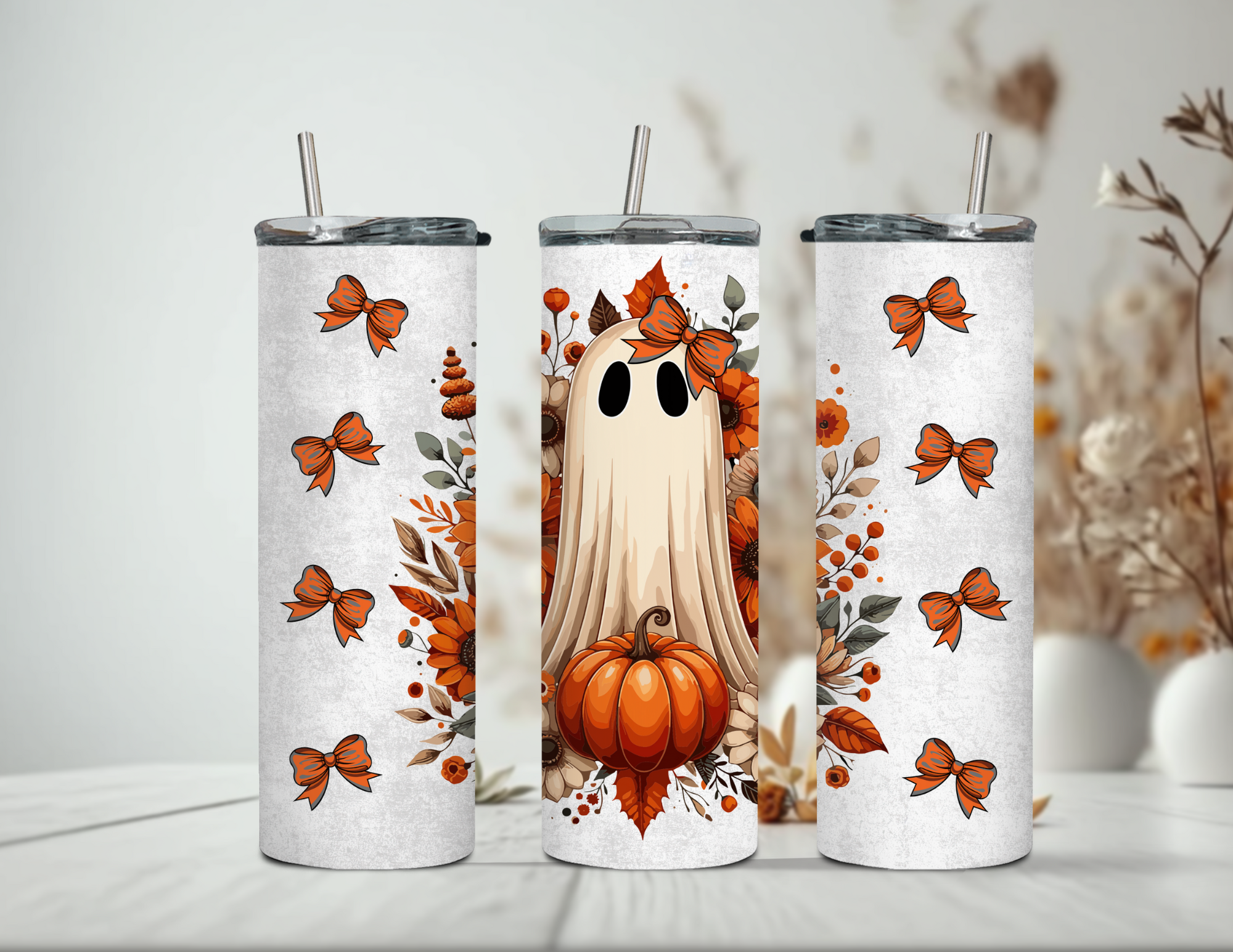 Halloween Ghost and Bows Tumbler