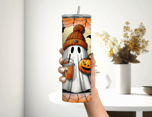 Halloween Ghost with Bats 20 oz Skinny Tumbler