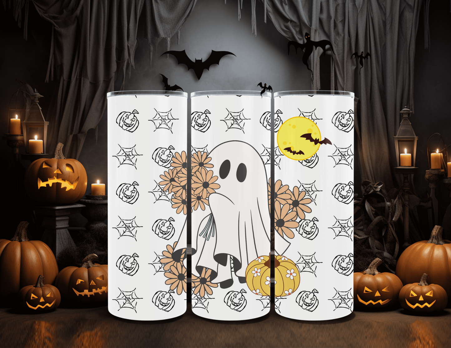 Halloween Ghost and Flowers 20 oz Sublimation Tumbler