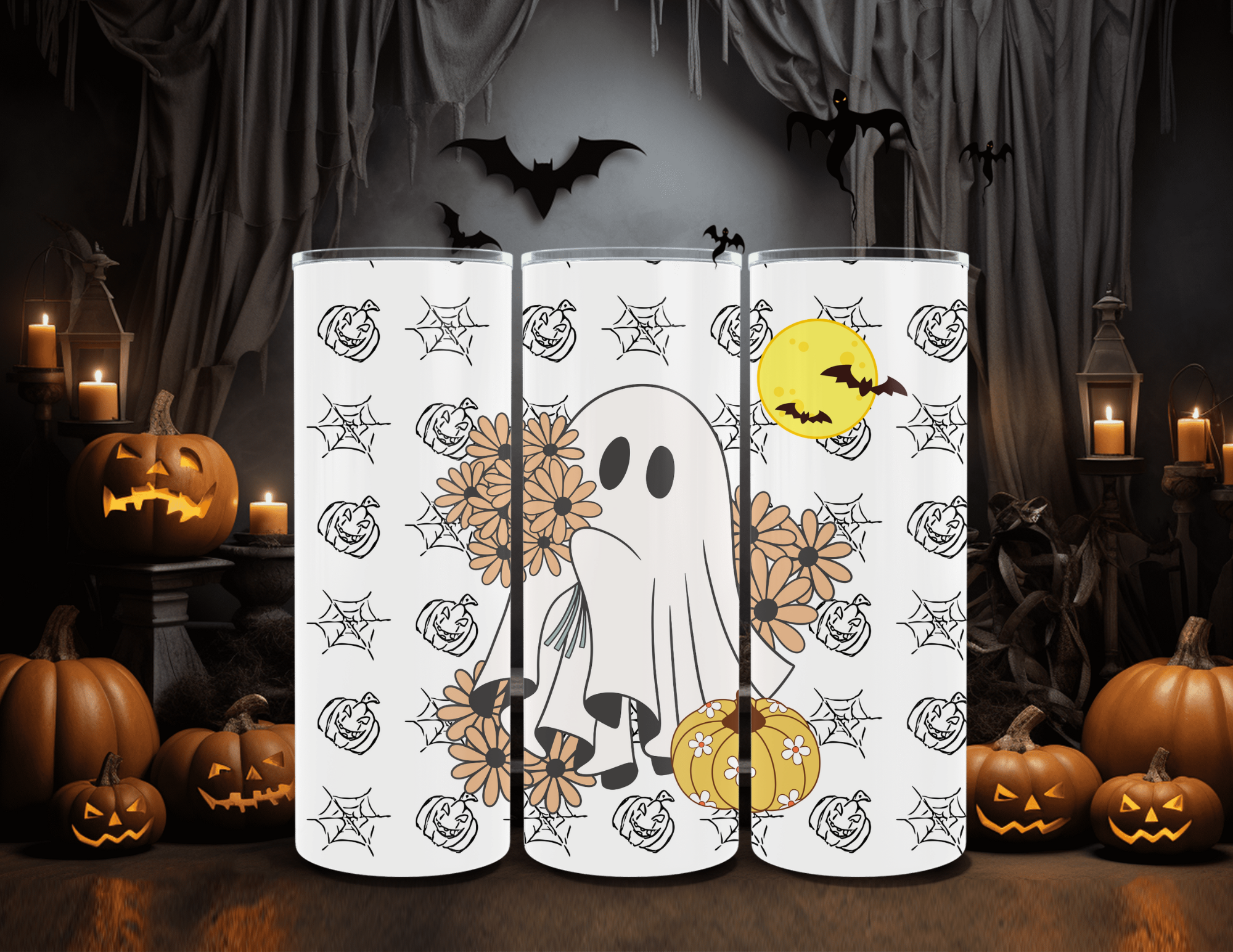Halloween Ghost and Flowers 20 oz Sublimation Tumbler