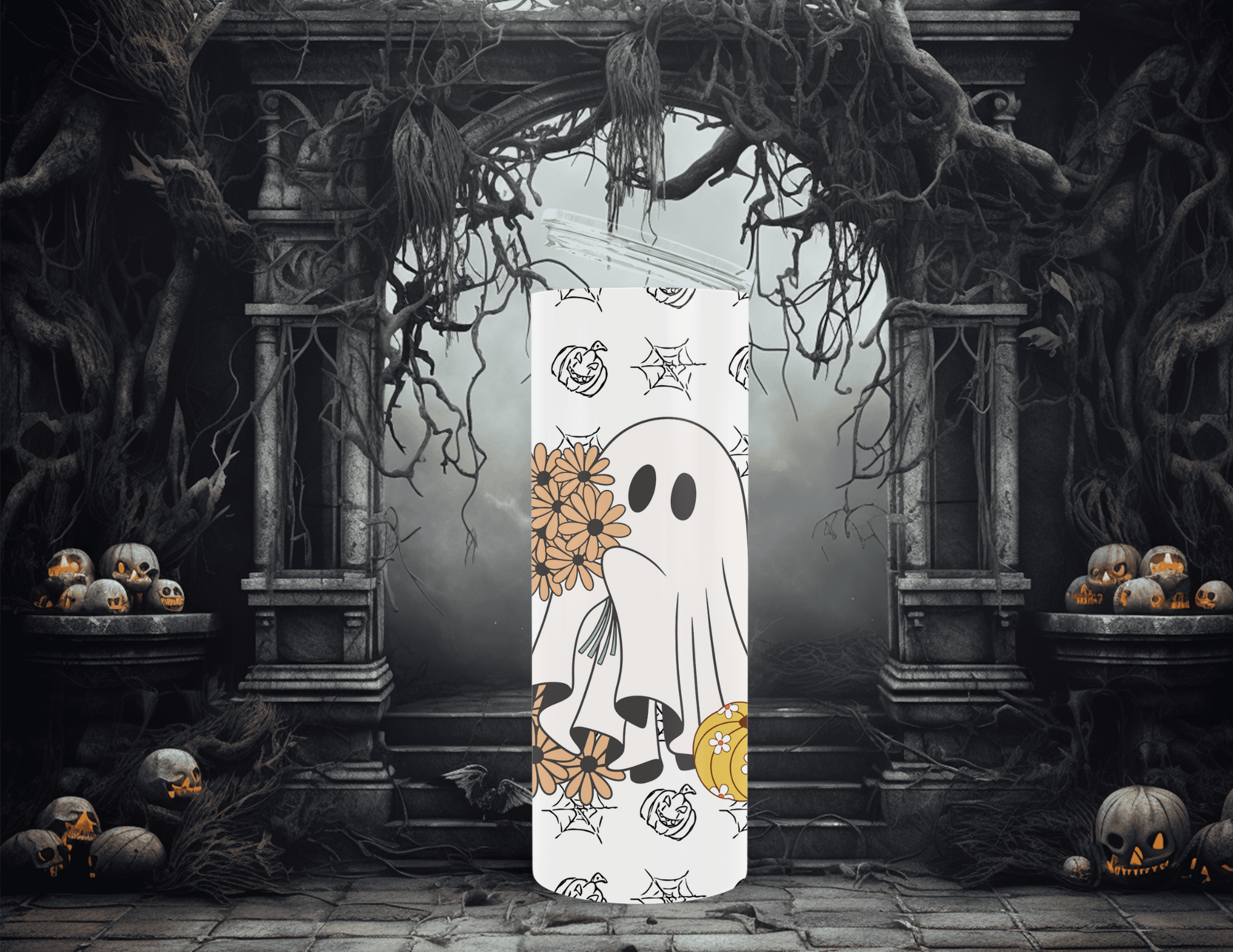 Halloween Ghost and Flowers 20 oz Sublimation Tumbler