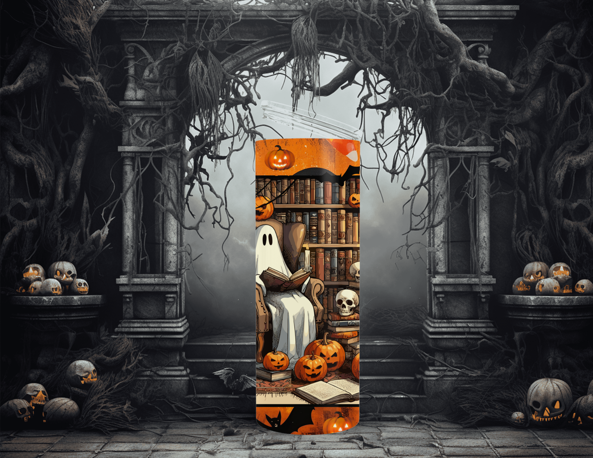 Halloween Ghostly Books Tumbler