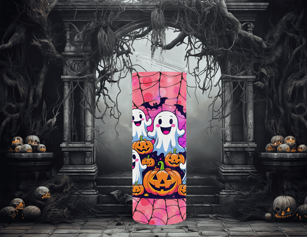 Halloween Ghosts Web Pink 20 oz Skinny Sublimation Tumbler