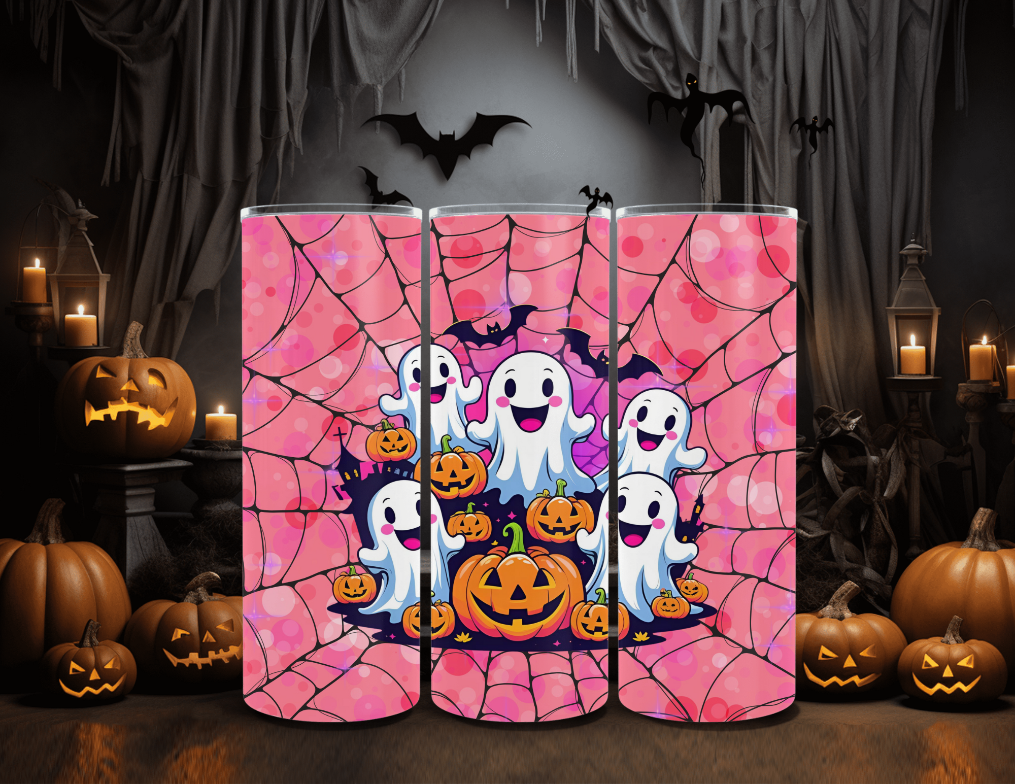 Halloween Ghosts Web Pink 20 oz Skinny Sublimation Tumbler