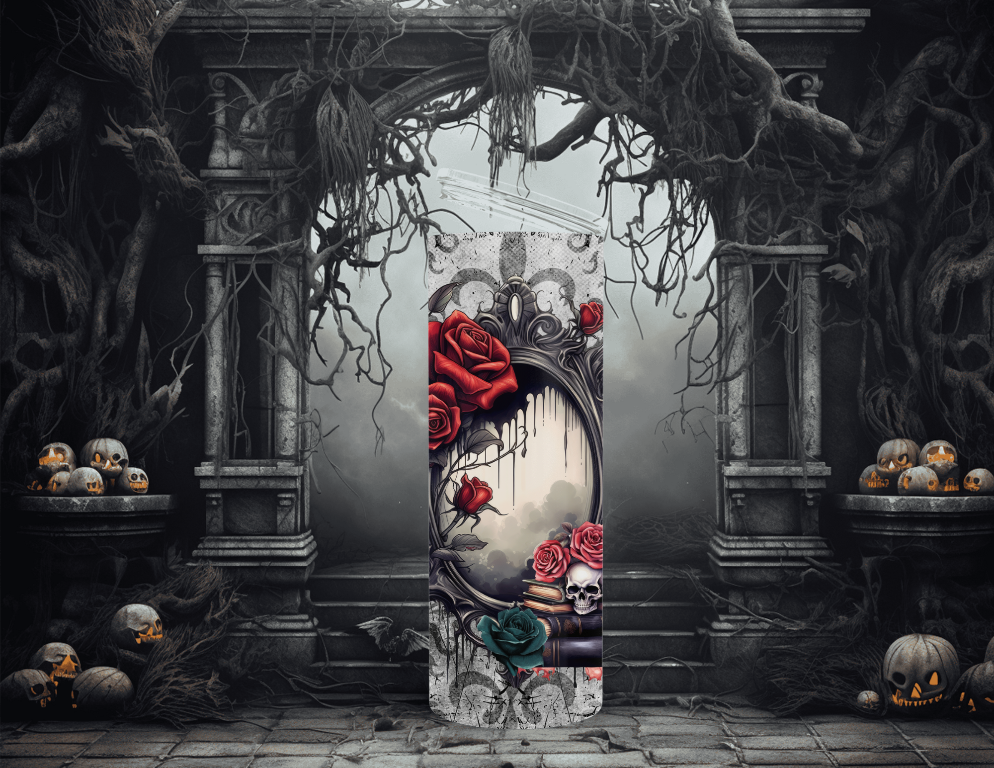 Halloween Goth Dark Mirror and Skull Tumbler