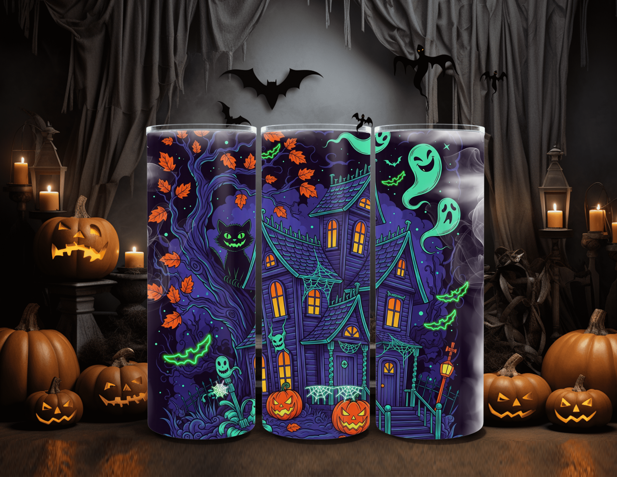 Halloween Haunted Spooky House 20oz Skinny Sublimation Tumbler