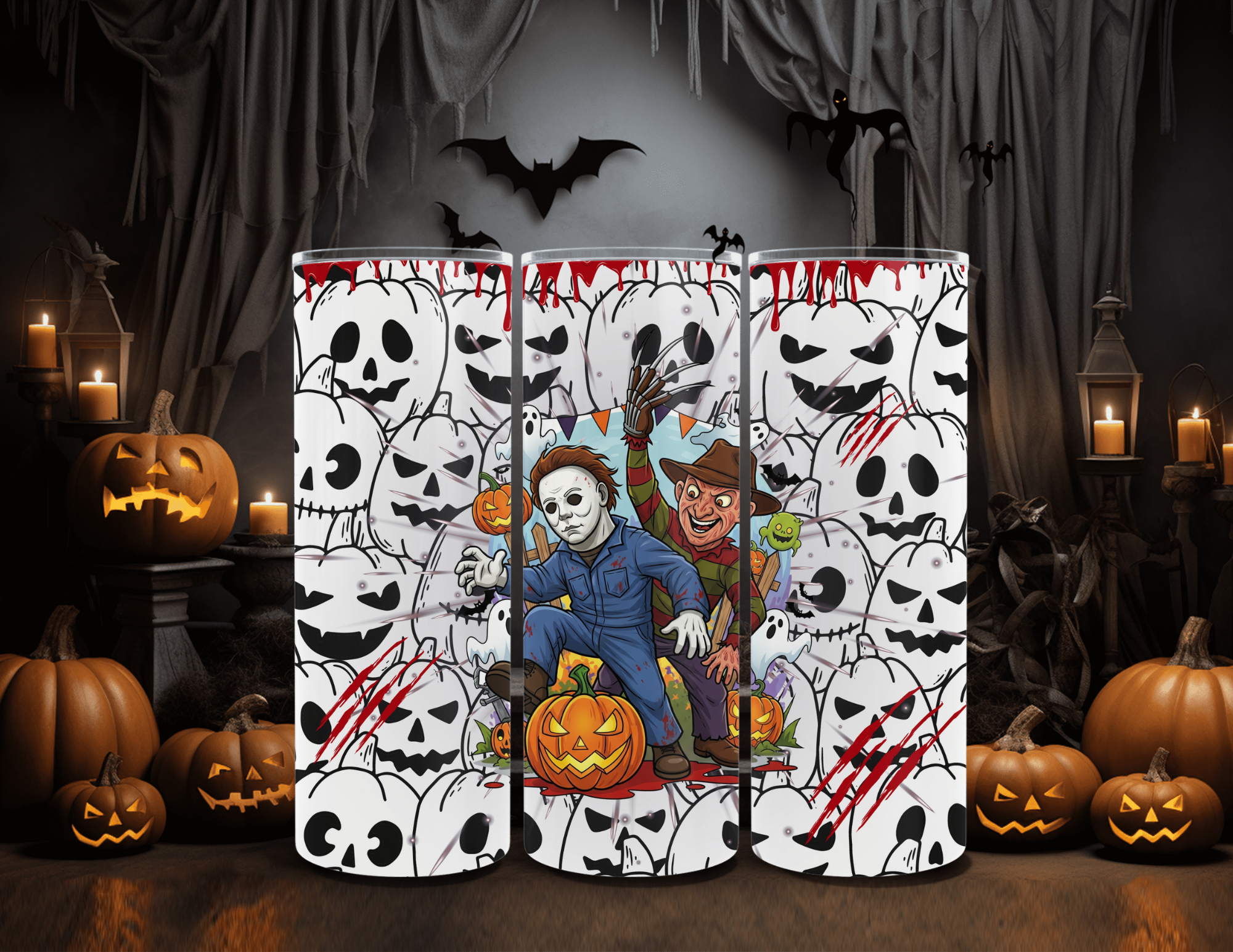 Horror Hallowen Pumpkin Chase 20oz Skinny Sublimation Tumbler