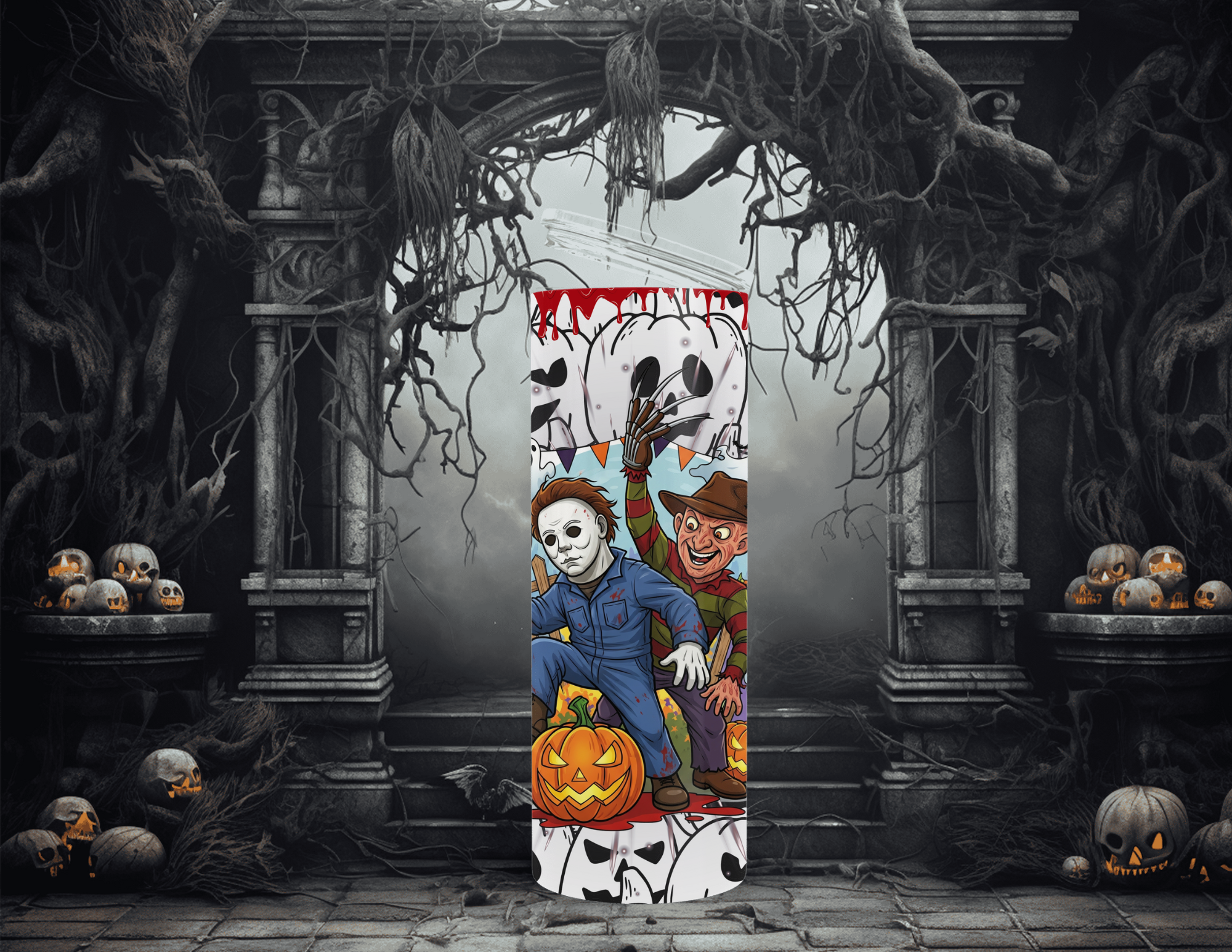 Horror Hallowen Pumpkin Chase 20oz Skinny Sublimation Tumbler