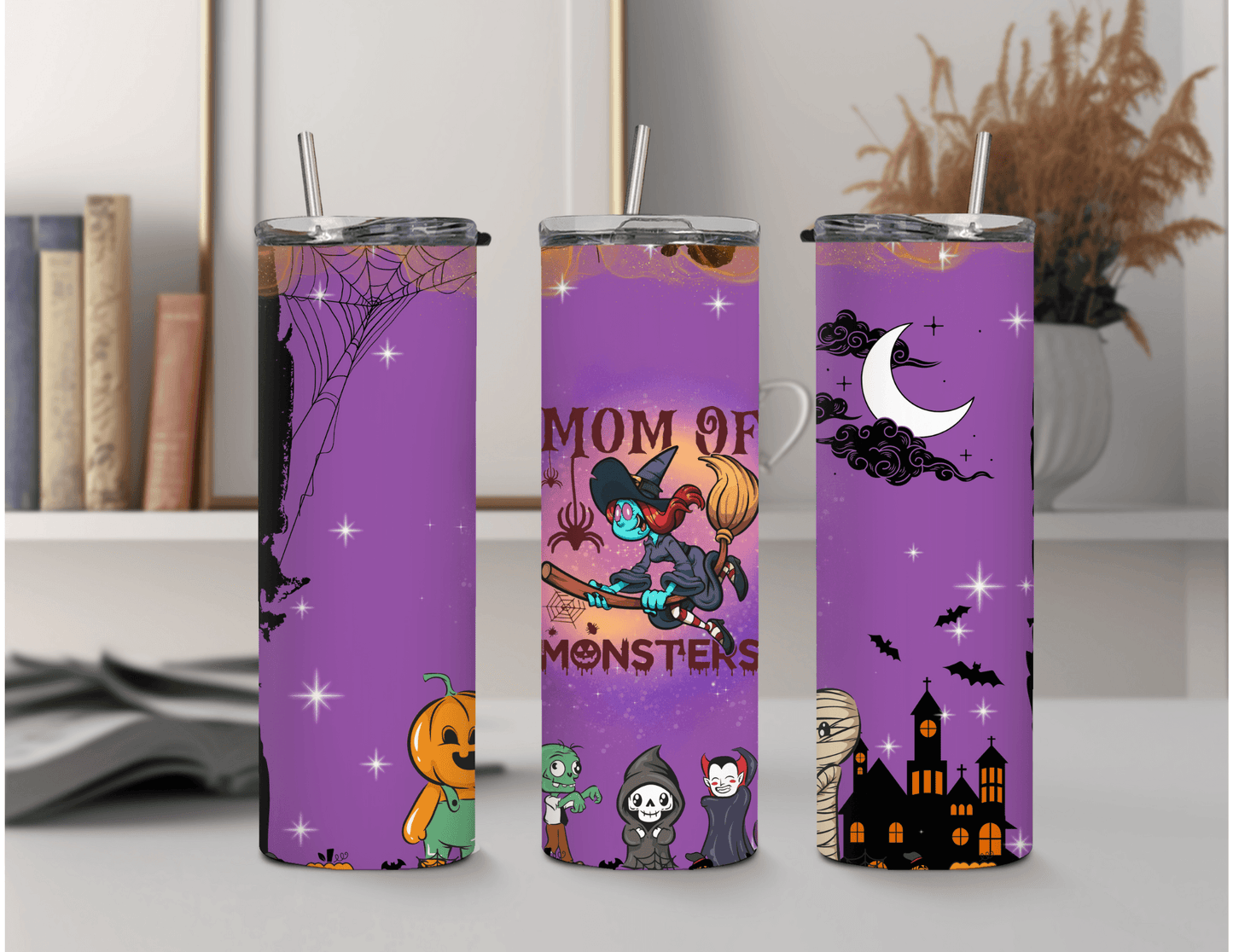 Vaso delgado de 20 oz de Halloween Mom of Monsters