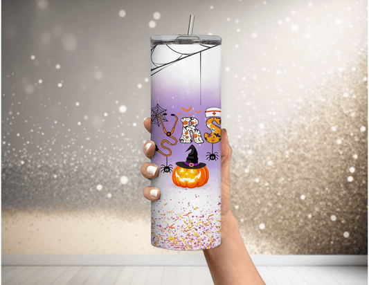 Vaso delgado de 20 oz con diseño de enfermera de Halloween