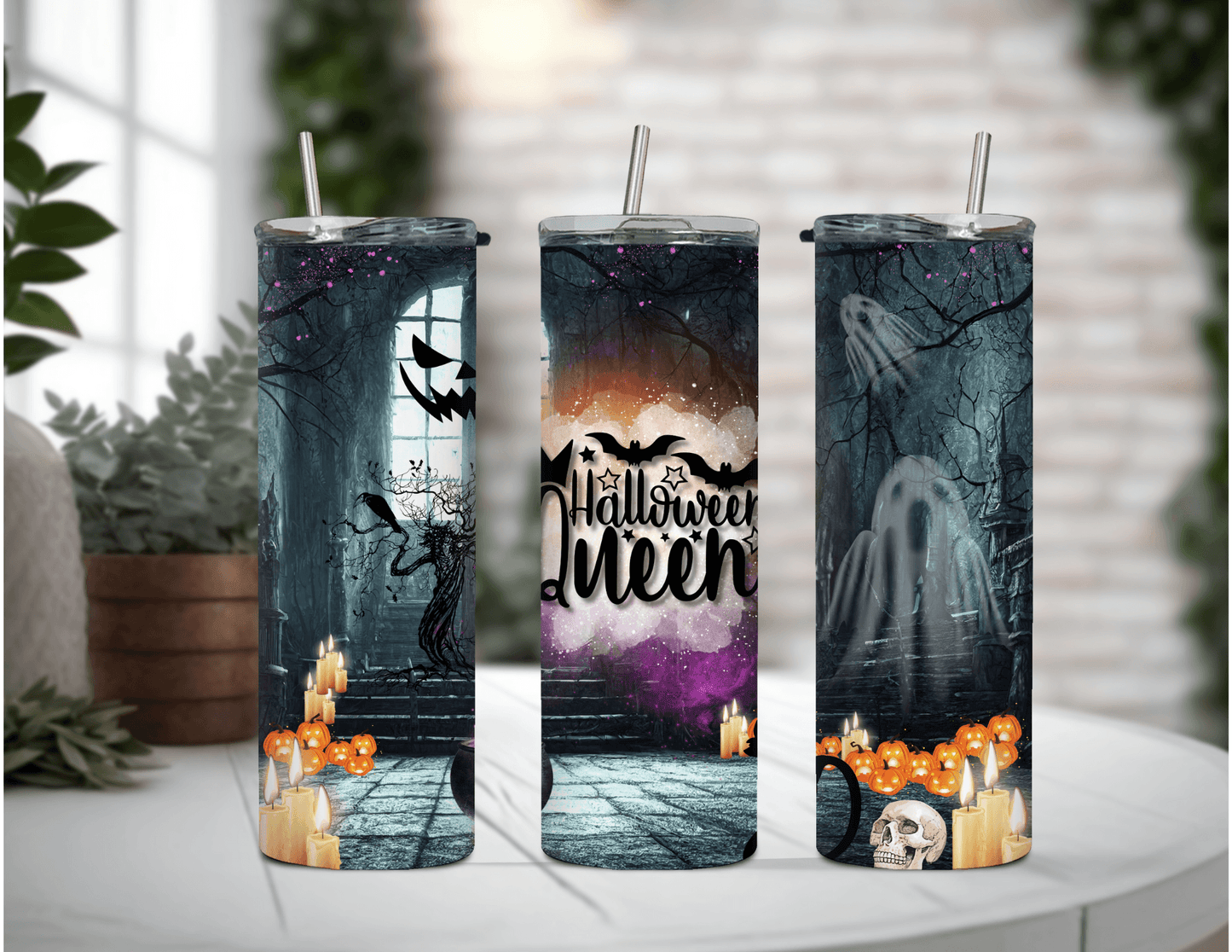 Vaso delgado de 20 oz con diseño de la reina de Halloween