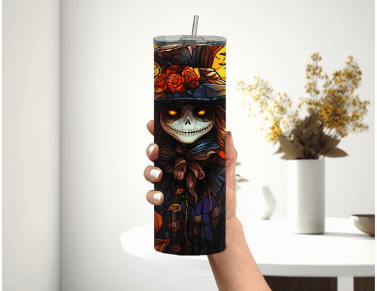 Vaso delgado de 20 oz con diseño de espantapájaros de Halloween