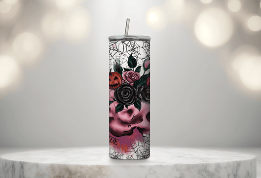 Halloween Skull and Roses 20 oz Skinny Tumbler