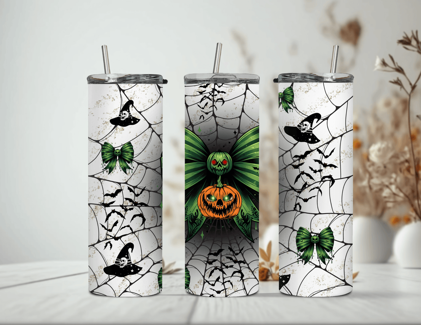 Vaso delgado de 20 oz con lazo espeluznante de Halloween