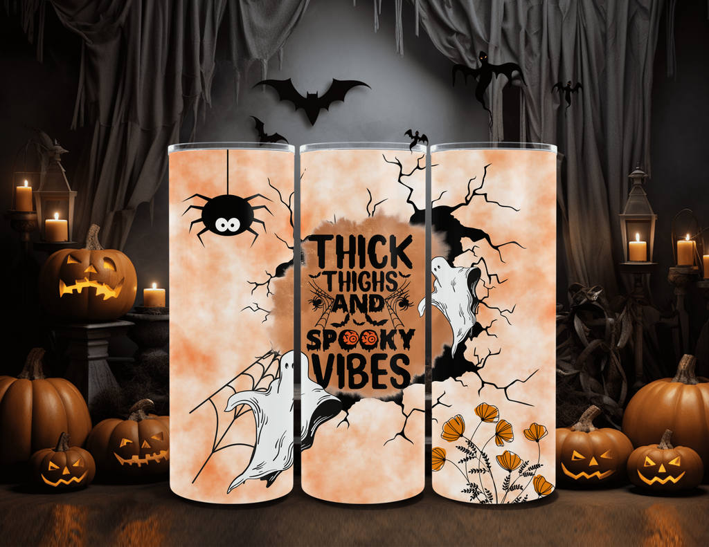 Halloween Thick Thighs and Spooky Vibes 20 oz Skinny Sublimation Tumbler